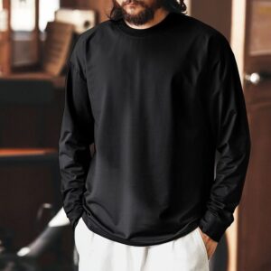 Green Deer American fashion brand ice silk casual long-sleeved T-shirt men's summer loose sports black quick-drying top men's clothing