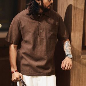 Green Deer American Lyocell Tencel Short Sleeve Polo Shirt Men's Summer Trendy Linen Texture Cool Casual Top