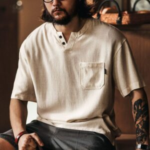 Green Deer American old money style Henry collar retro short-sleeved Polo shirt for men summer trendy brand loose top T-shirt for men