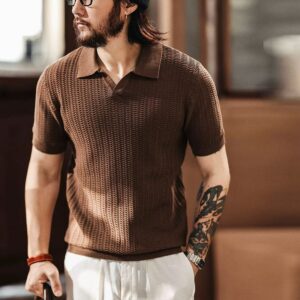 Green Deer American old money style seagull collar Polo shirt 2026 summer trendy brand casual jacquard V-neck hollow T-shirt for men
