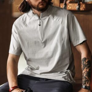 Green Deer American quick-drying half-zip ice silk cool short-sleeved Polo shirt men's summer trendy brand thin stand-up collar T-shirt