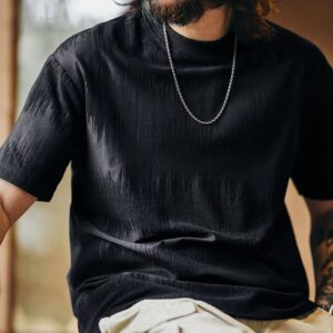Green Deer American Retro 2026 Spring and Summer New Jacquard Men's Short-Sleeved T-Shirt Textured Loose Round Neck Top