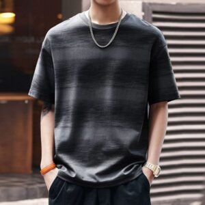 Green Deer American Retro Gradient Stripe Cool Short Sleeve T-Shirt Men's Summer Trendy Loose Casual Men's Top