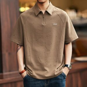 Green Deer American Retro Heavyweight Laser Engraved Short Sleeve Polo Shirt Men's 2026 Summer Loose Half Sleeve Top