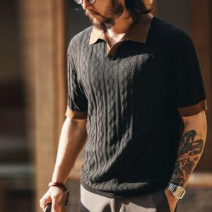Green Deer American retro old money style Lyocell jacquard men's V-neck polo shirt summer knitted short-sleeved T-shirt
