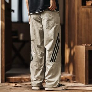 Green Deer American Striped Contrast Color Ice Silk Cool Casual Pants Men's Summer Loose Trendy Sports Straight Pants
