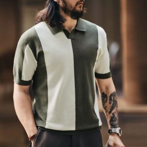 Green Deer high-end American retro color-blocking splicing short-sleeved Polo shirt for men's summer new breathable knitted T-shirt