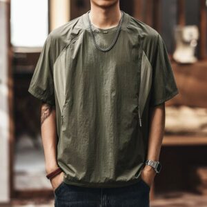 Green Deer high-end contrasting color splicing short-sleeved T-shirt men's summer thin fashion brand loose casual breathable cool top