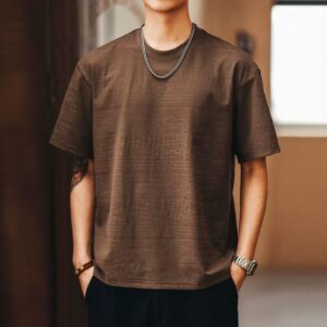 Green Deer high-end jacquard texture short-sleeved T-shirt for men 2026 summer trendy brand cotton and linen thin T-shirt top for men