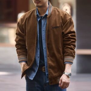Green Deer high-end retro embroidered corduroy baseball jacket men's spring and autumn new loose trendy brand jacket jacket