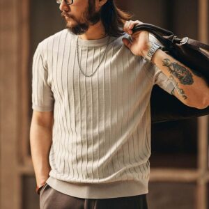 Green Deer high-end trendy brand French old money style knitted short-sleeved T-shirt men's 2026 summer new casual top