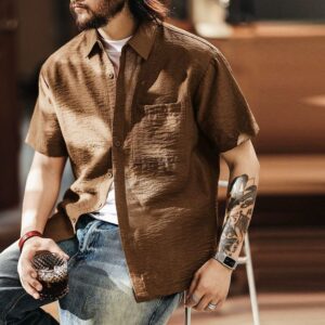 Green Deer Lyocell Tencel Cuban Collar Short Sleeve Shirt Men's Jacket Summer Thin Trendy Brand Retro Casual Shirt