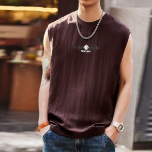 Green Deer Tencel Lyocell Cool Sports Waistcoat Vest Men's Summer Thin Trendy Brand Linen Waistcoat Sleeveless T-Shirt
