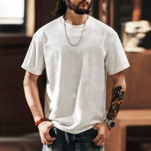 Green deer texture gradient short-sleeved T-shirt men's summer fashion brand loose vertical pattern jacquard half-sleeved top T-shirt for men